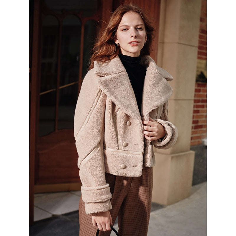 Lapel Warm Locomotive Fur One-Piece Lamb Wool Coat In Winter - KAISERINC