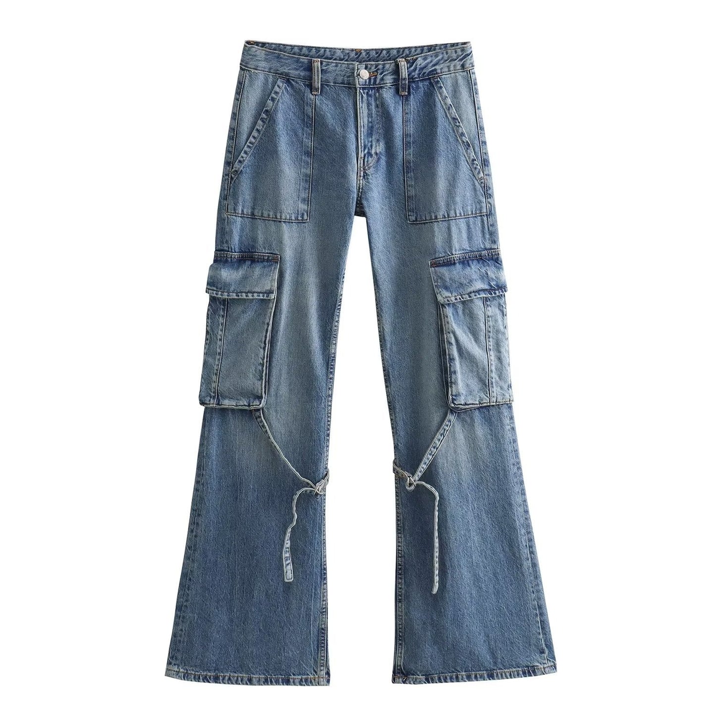 Autumn Fashion Casual High Waist Trousers Female Y2K Solid Denim Wide Leg Pants Women Long Jeans Cargo Pants - KAISERINC