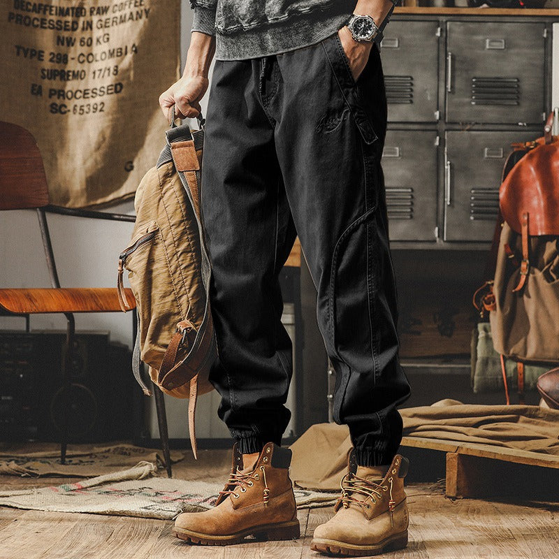 American Heavyweight Retro Work Pants Men's Autumn Loose Large Casual Pants Men's Spring and Autumn Wide Leg Strap Halen Pants - KAISERINC