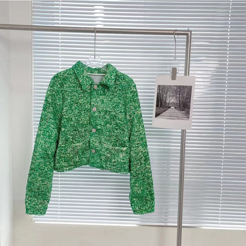 Green Coat Women's Autumn New Product Nice Fashion High Quality Short Top With Slit Cuffs - KAISERINC