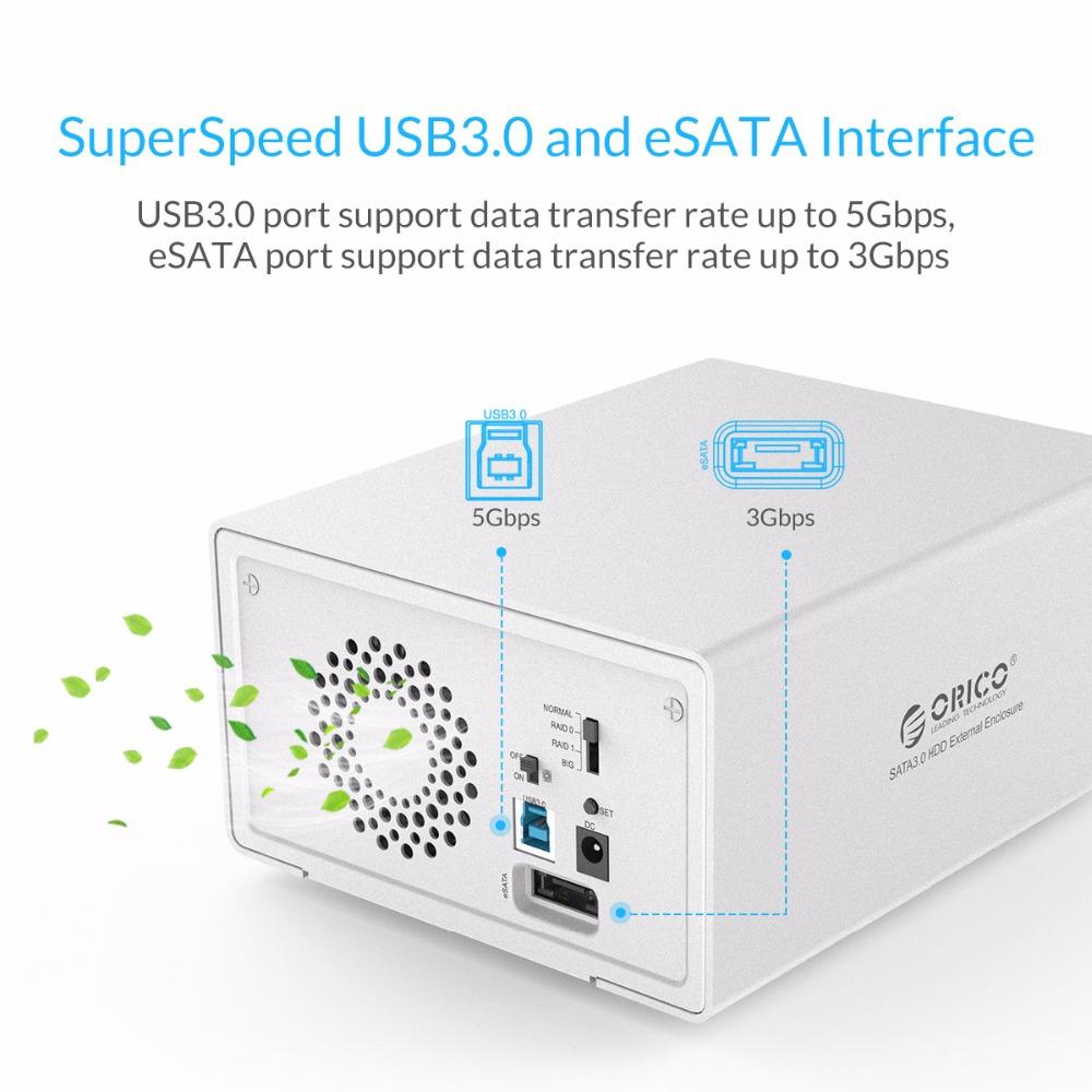 ORICO 3.5 2bay HDD Case box 16 TB Aluminum SATA2.0 USB 3.0 & eSATA HDD External Docking Station box RAID Function HDD Enclosure - KAISERINC