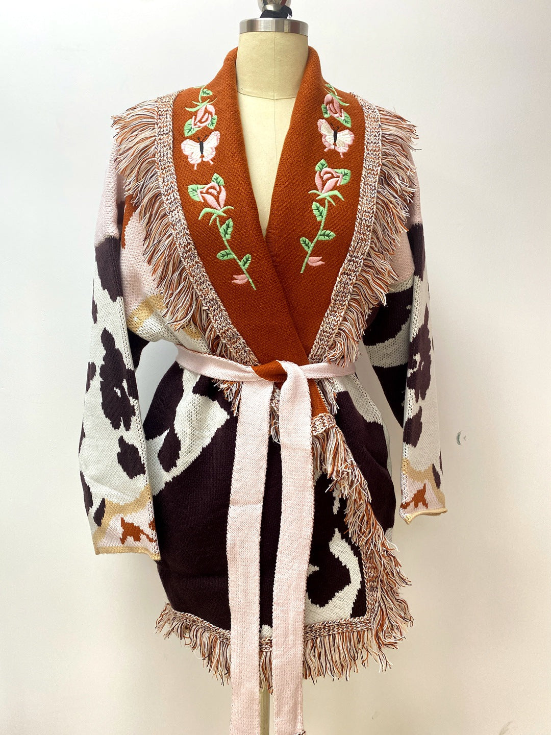 New Floral Embroidered Sweater Cardigan Colorful Jacquard Medium-Length Loose Wool Jacket For Women - KAISERINC