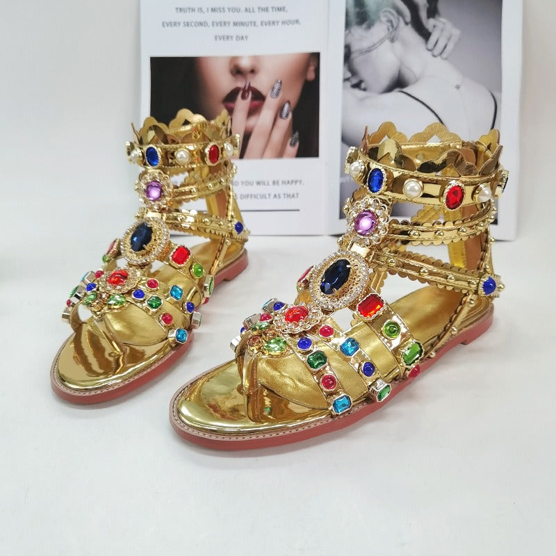 Handmade diamond inlaid metal Roman sandals - KAISERINC