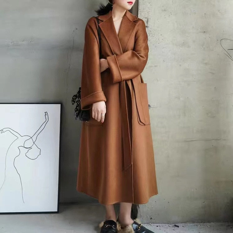 Popular High End Water Ripple Double-Sided Wool Coat Women Long Bathrobe Style Autumn Winter Coat For Female - KAISERINC
