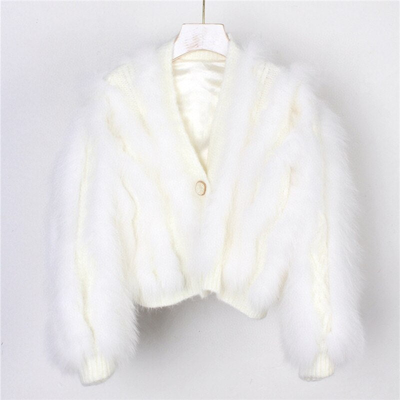 Winter New Fox Car Strip Sweater Women's Ultra-Short Cardigan Waistcoat Light Luxury - KAISERINC