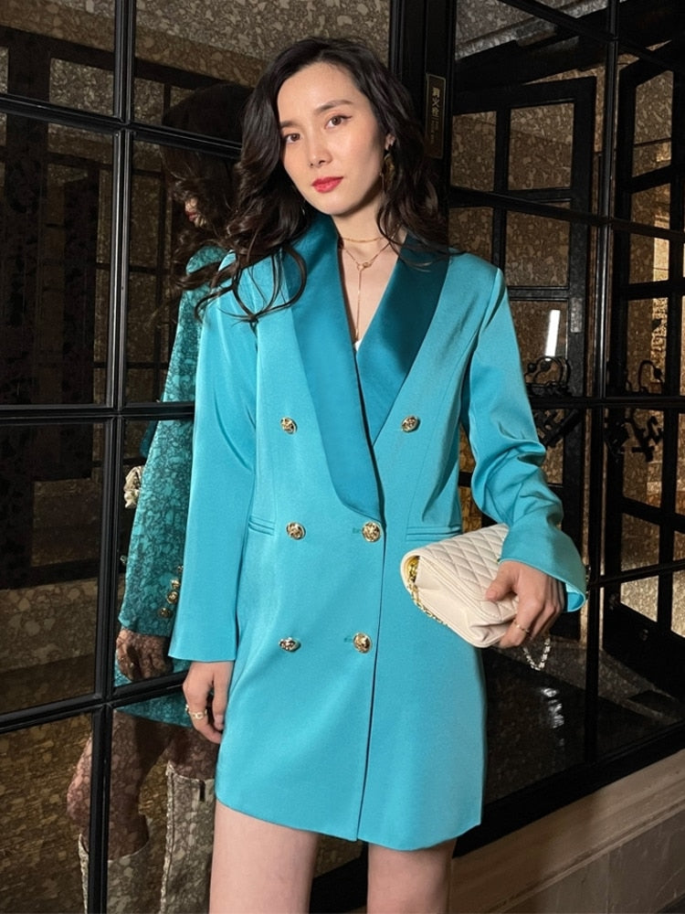 Fashion Women's Blazer Shawl Collar Contrast Color Double Braested Long Sleeve Suit Jackets Female Autumn New - KAISERINC