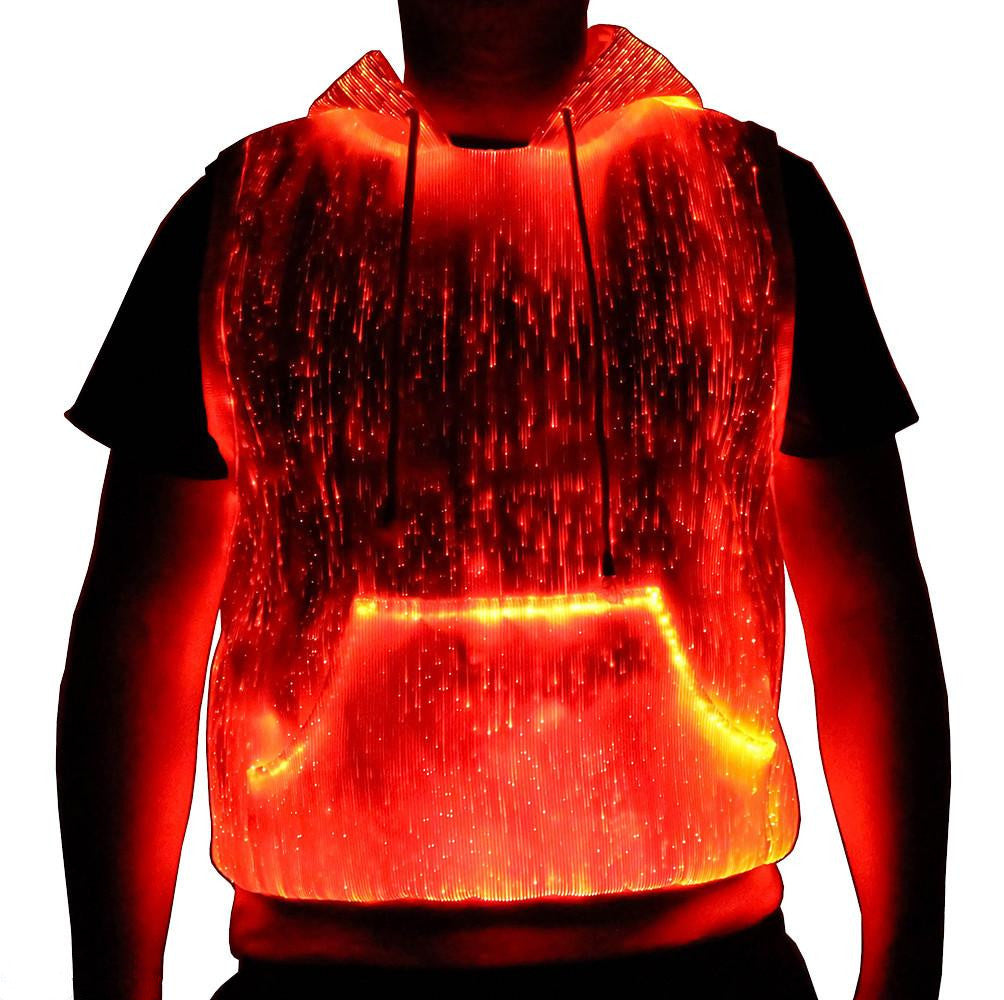 LED Tank Top luminous Men's hoodie RGB light up t shirt with hood casual men's hoodie - KAISERINC