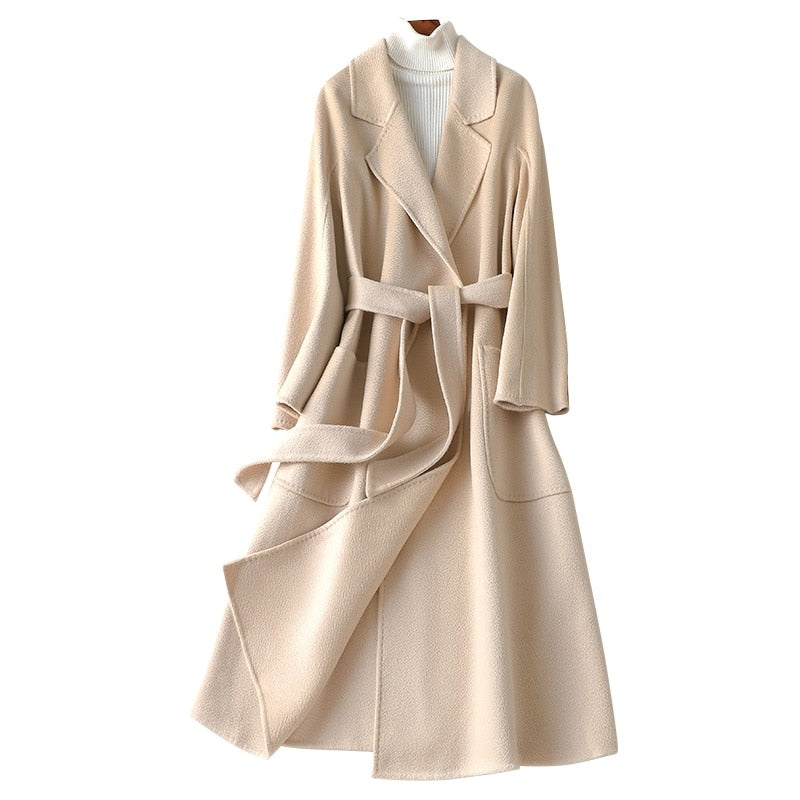 Hwitex Women Long coat Wool Fur Jackets LadiesTrench coats Wool blends Cashmere Woolen Jacket - KAISERINC