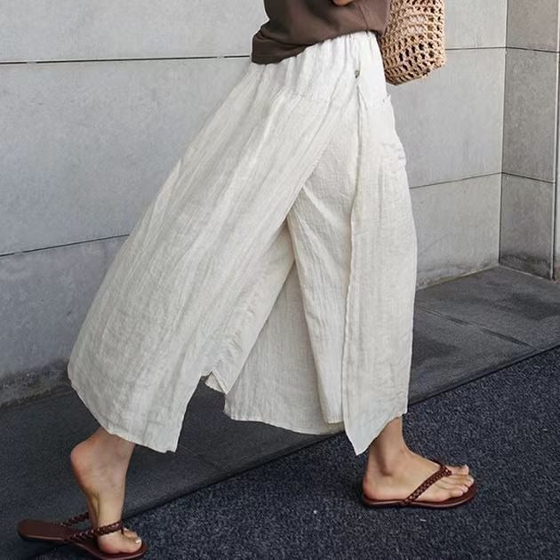 Solid Casual Pants For Women High Waist Patchwork Pockets Minimalist Split Summer Pant Female Fashion Clothing - KAISERINC