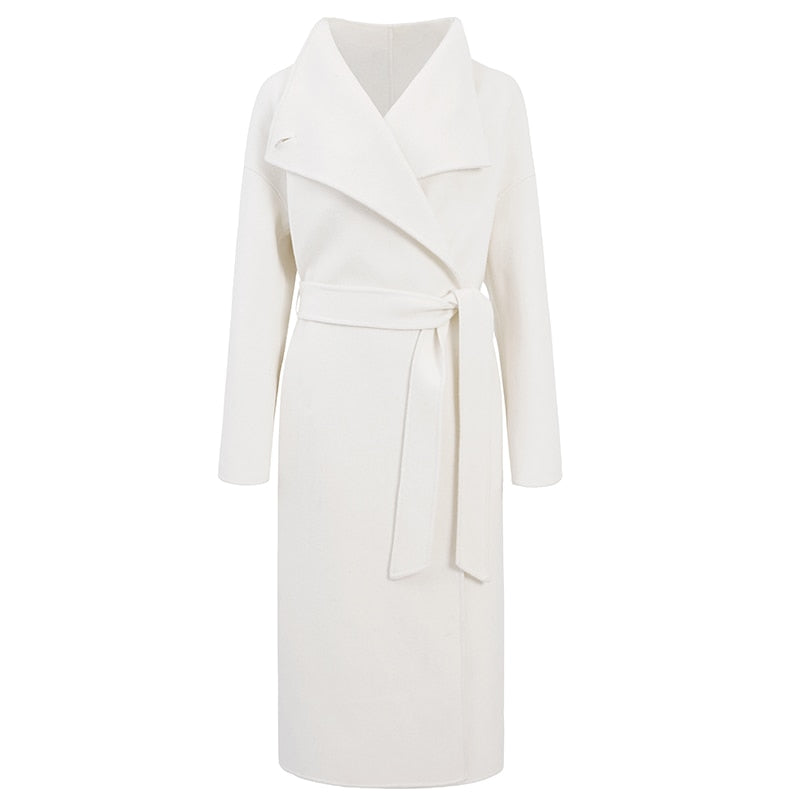 French White Double-Sided Suiting Slim Waist Woolen Coat Winter Premium Woolen Coat - KAISERINC
