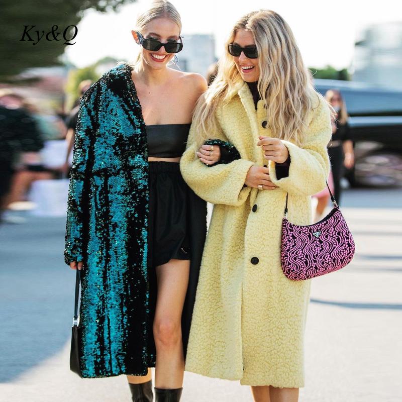 Spring New Green Sequins Mid-Length Back Slit Fashion Design Windbreaker Women's Coat High-end Coat - KAISERINC