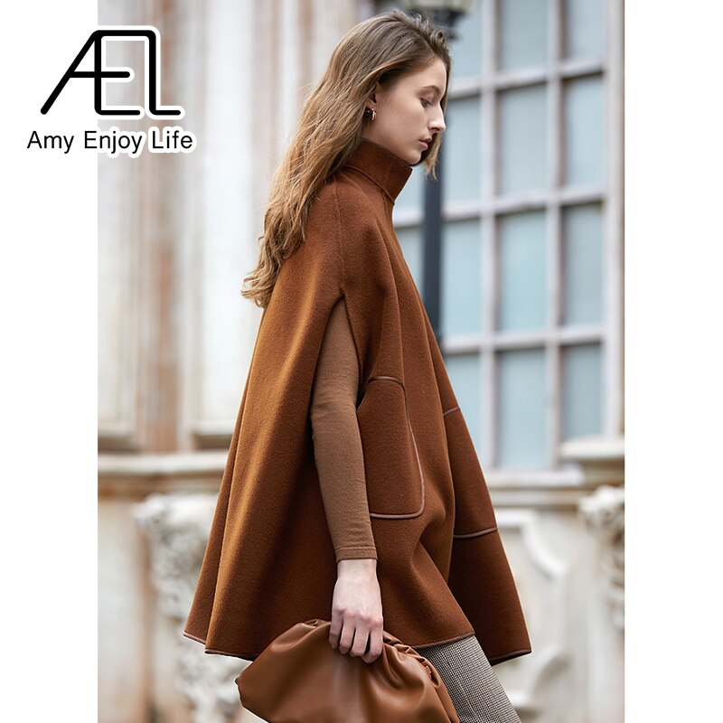 AEL Winter Wool Coat Women's Poncho Jacket Warm Cape Overcoat Long Cloak Outwear Casual Shawl Female - KAISERINC