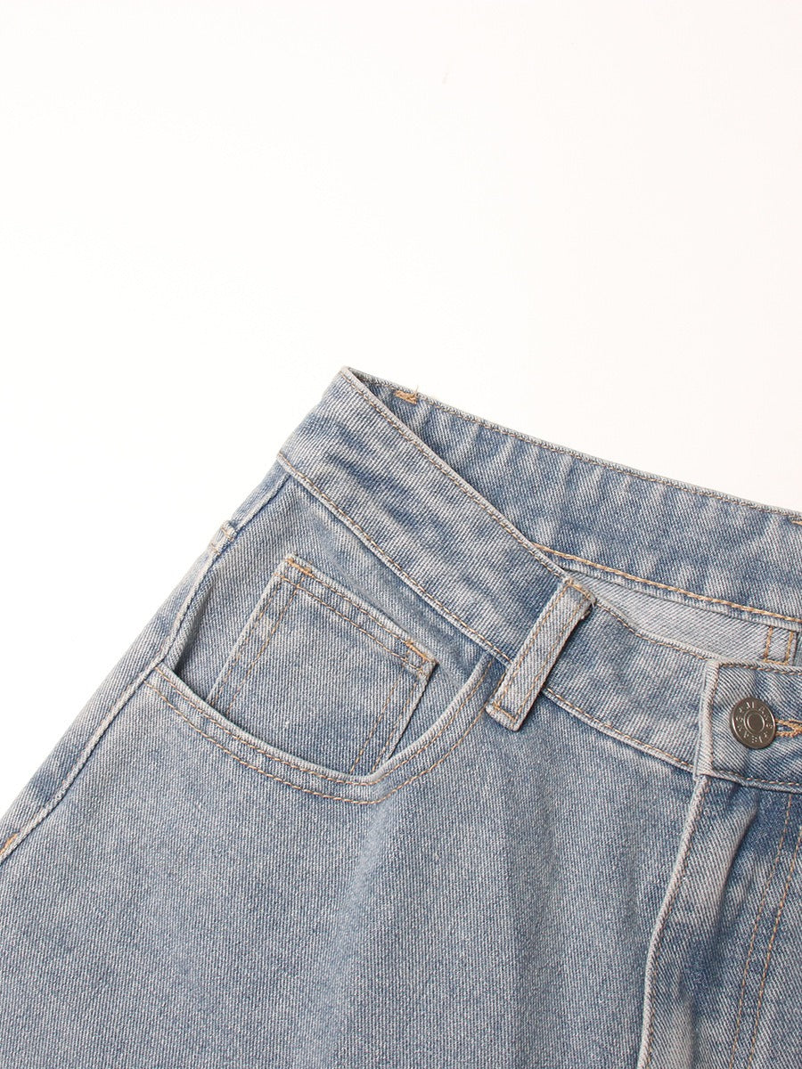 Solid Hollow Out Jeans For Women High Waist Patchwork Zipper Minimalist Casual Wide Leg Jean Female - KAISERINC