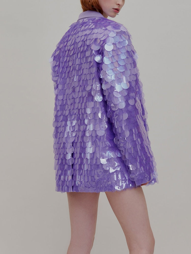 New Style Sequin Purple Suit Jacket Women's Loose Birthday Party Annual Party Dress - KAISERINC