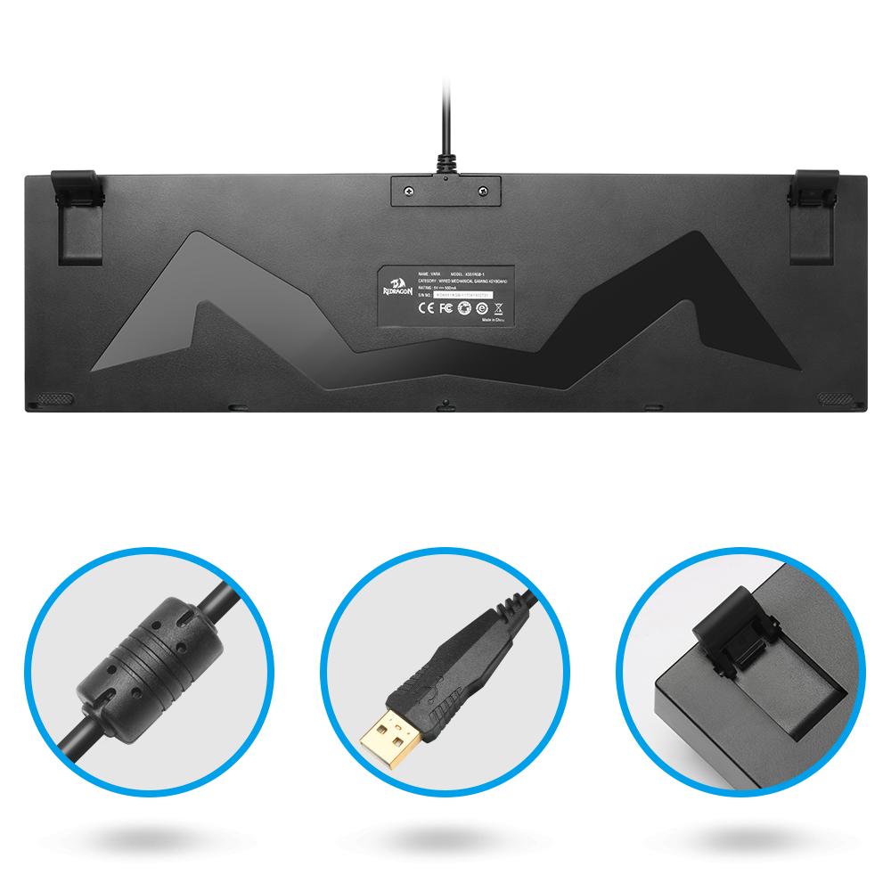 Redragon USB mechanical gaming keyboard ergonomic RGB LED backlit keys Full key anti-ghosting 104 wired Computer gamer K551RGB - KAISERINC