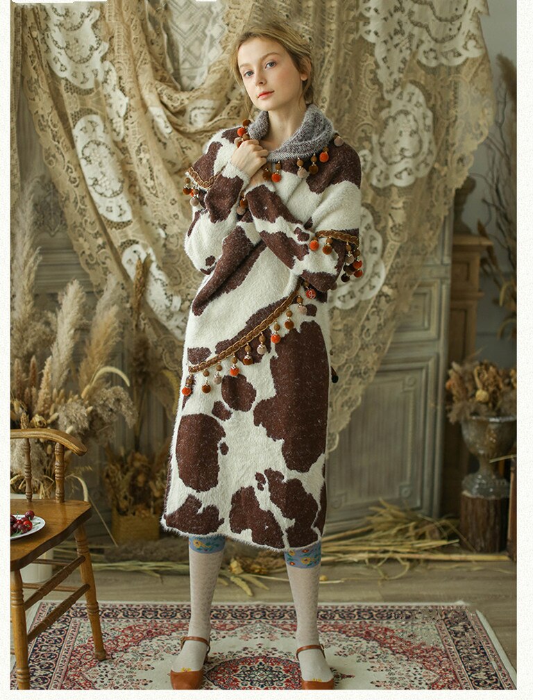Vintage Cow Shawl Models Warm Woolen Straight Fall And Winter Dresses - KAISERINC