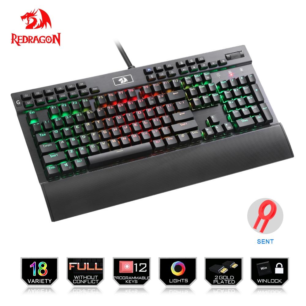 Redragon Professional Gaming mechanical keyboard full color LED backlit keys Metal housing 104 keys USB wired PC Computer - KAISERINC