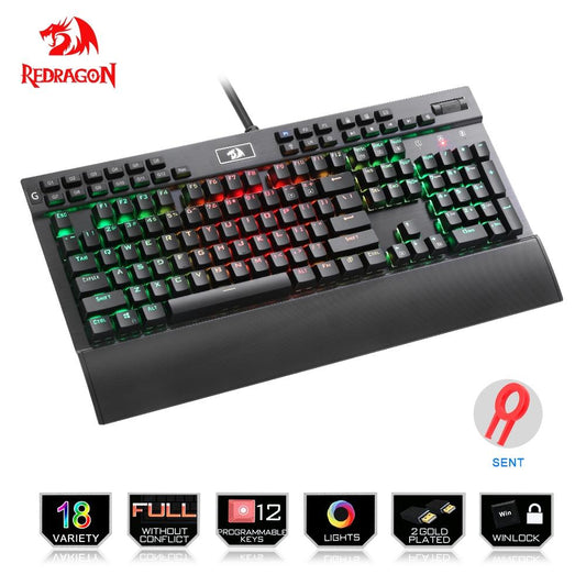Redragon Professional Gaming mechanical keyboard full color LED backlit keys Metal housing 104 keys USB wired PC Computer - KAISERINC