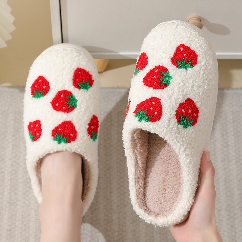 Comfortable home strawberry winter cotton slippers for men and women thick soled warm cotton slippers for couples - KAISERINC