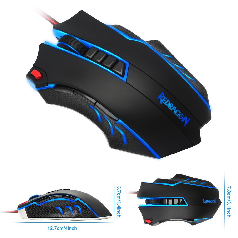 Redragon Gaming Mouse PC 24000 DPI 9 programmble buttons ergonomic design high-speed USB Wired for Desktop - KAISERINC