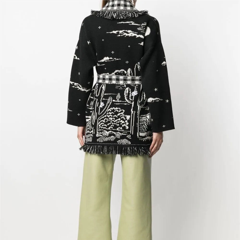 Cardigan Sweater Women Wool Kniited Tassel Doodle Jacquard Loose Full Sleeve High Quality Cashmere Winter Jacket - KAISERINC