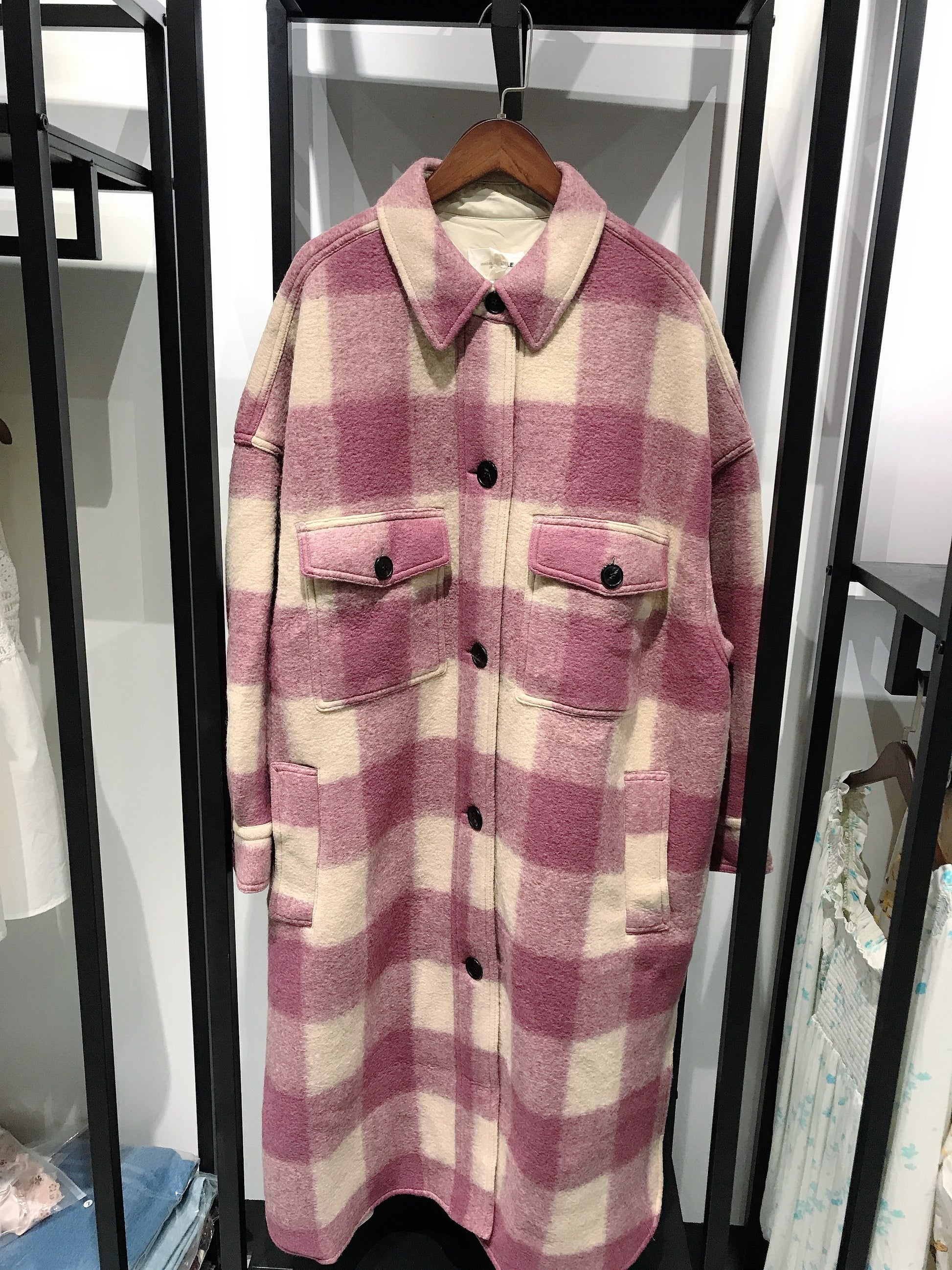 Back Logo Women Woolen Mid-Length Coat Winter Single-Breasted Ladies Plaid Long Sleeve Outwear Tops with Double Pockets - KAISERINC