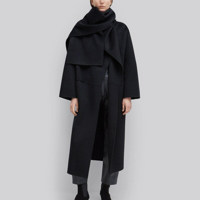 Tote Wool Long Coat ANNECY Series Wool Greatcoat Silhouette Side Slit Lapel Long Coat For Women Arrival Spring - KAISERINC