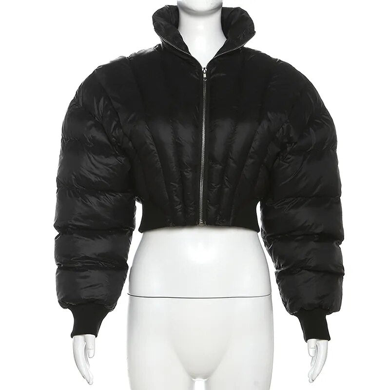 Bubble Puffer Coats Crop Black Jacket Casual Thick Warm Down Cropped Coat  Women Y2K Clothes Streetwear Winter Sexy Jakcets - KAISERINC