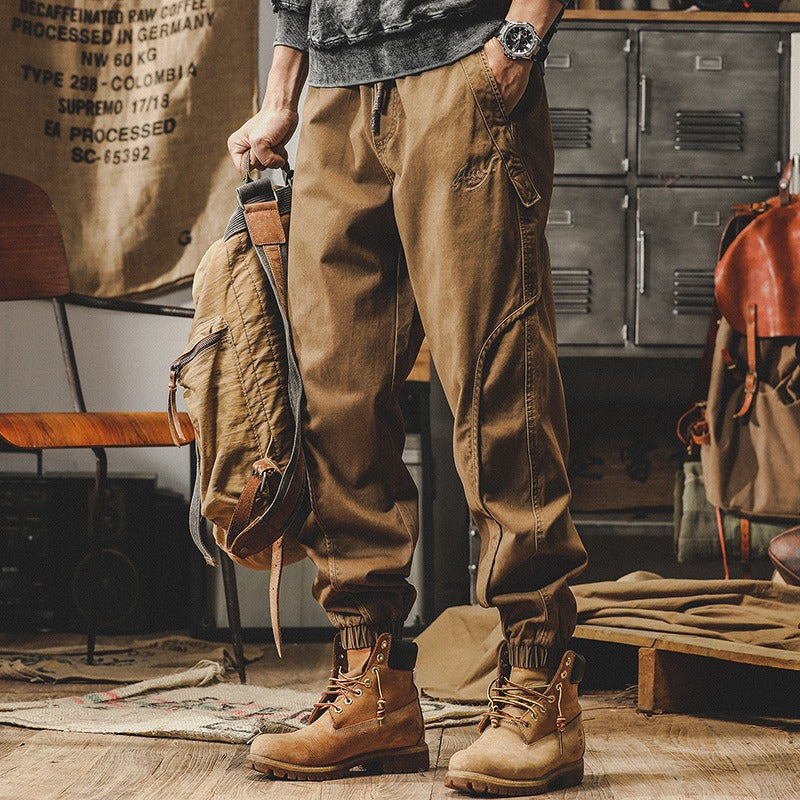American Heavyweight Retro Work Pants Men's Autumn Loose Large Casual Pants Men's Spring and Autumn Wide Leg Strap Halen Pants - KAISERINC