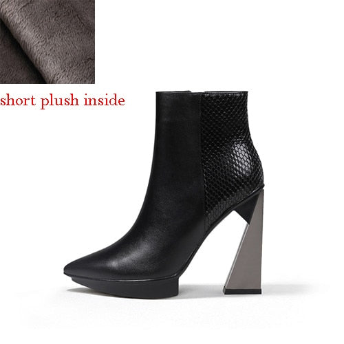 Women Boots Genuine Leather Pointed Toe 11cm High Heels Brand Designer Women Shoes - KAISERINC