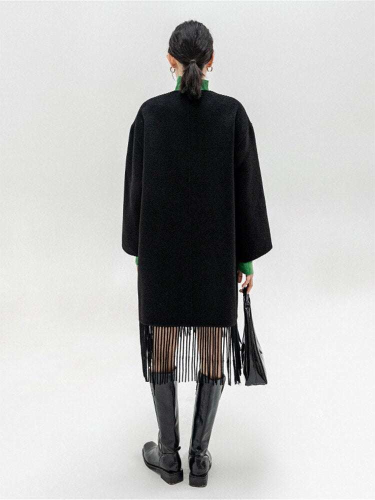 Autumn And Winter New Full Wool Long Tassel Knitted Overcoat Design Feeling Double-Sided Wool Cloth - KAISERINC