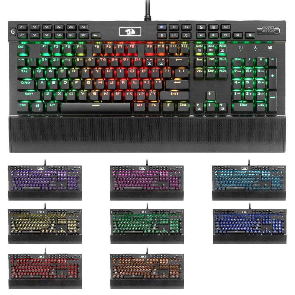 Redragon Professional Gaming mechanical keyboard full color LED backlit keys Metal housing 104 keys USB wired PC Computer - KAISERINC