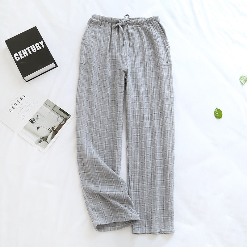 New Couple Crepe Plaid Home Pants Men's and Women's Large Sleeping Pants Simple Style Casual Pants Cotton Yarn Four Seasons Pants - KAISERINC