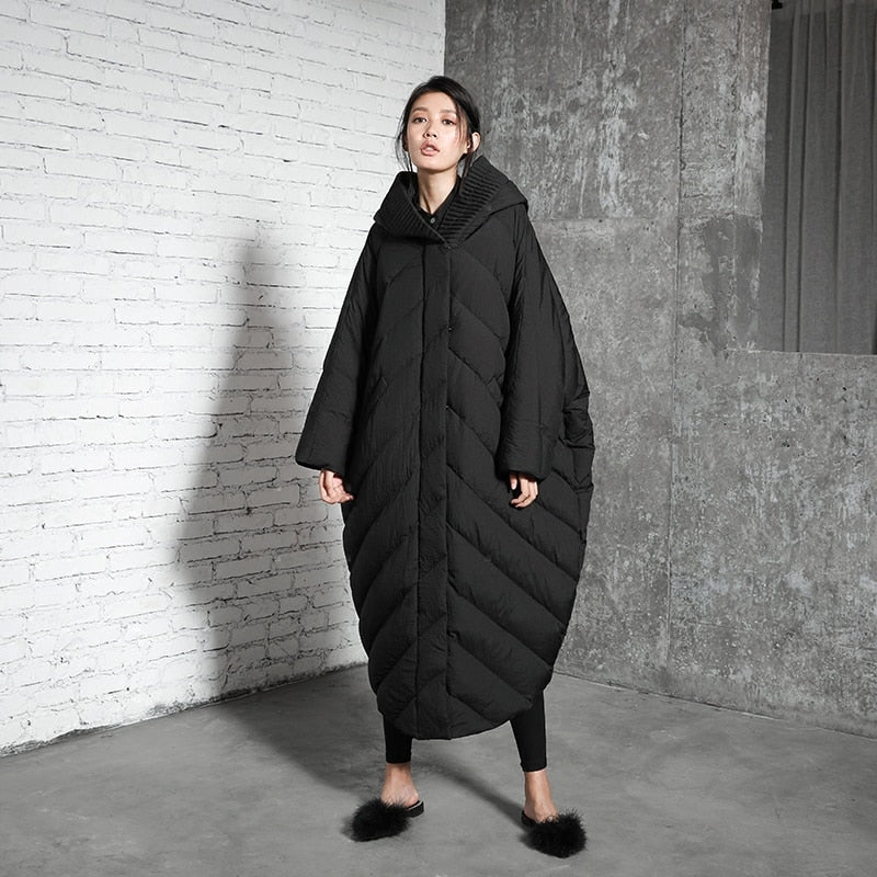 Winter Cocoon Coat Bat Sleeved Fashion Style Loose And Causal Trend Womens Super Long Super Plus Size Down Jacket