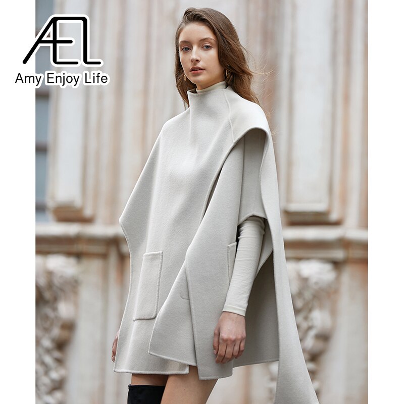 Casual Irregular Loose Women Woolen Coats Autumn Winter Cloak Female Blend Coat Streetwear - KAISERINC