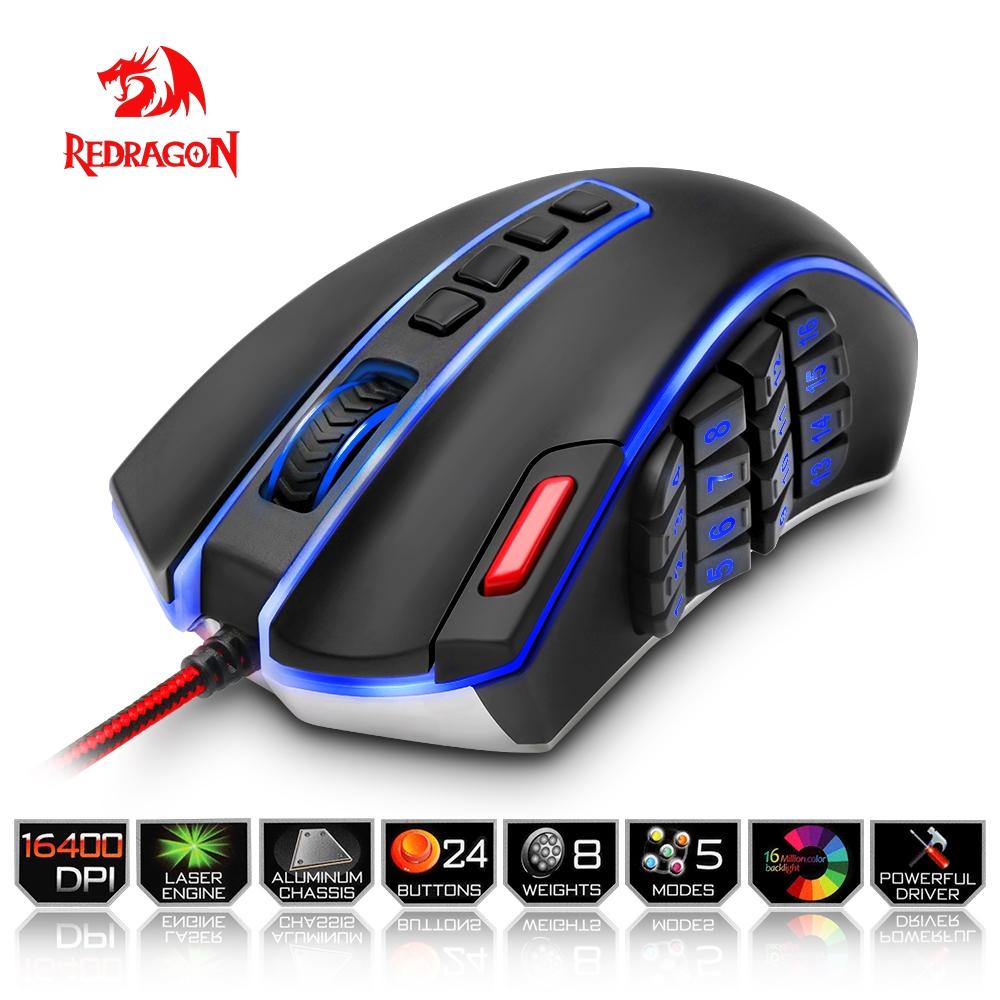 Redragon USB Gaming Mouse 16400 DPI 24 buttons ergonomic design for desktop computer accessories programmable  gamer lol PC - KAISERINC