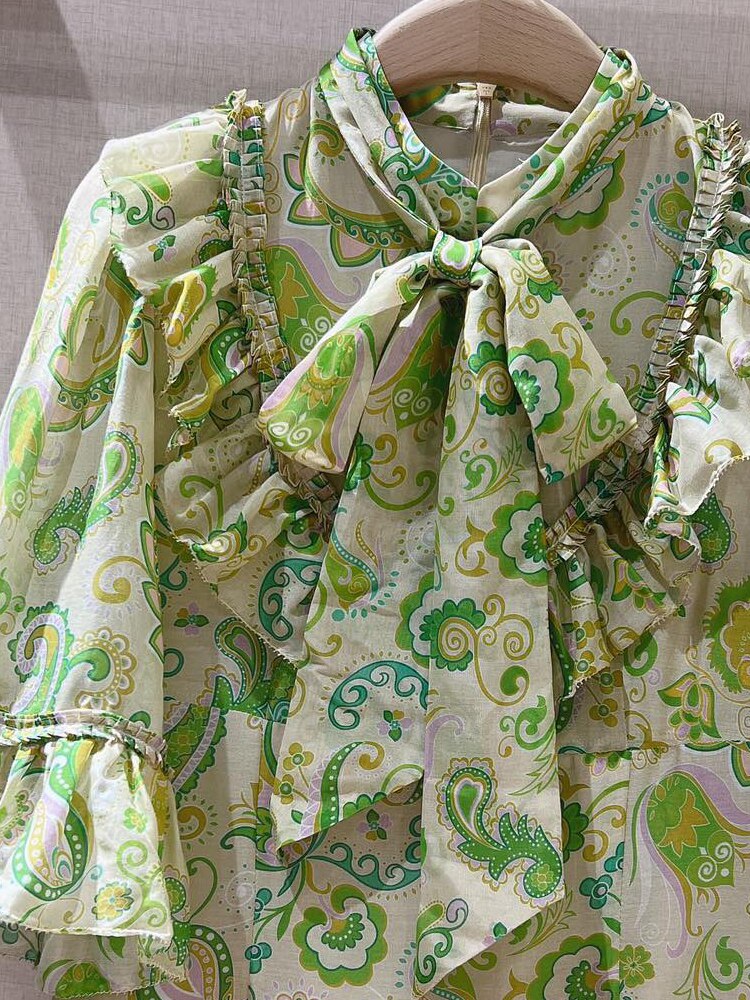 New Women's Scarf Collar Middle Sleeve Print Casual Fashion Holiday Style Dress
