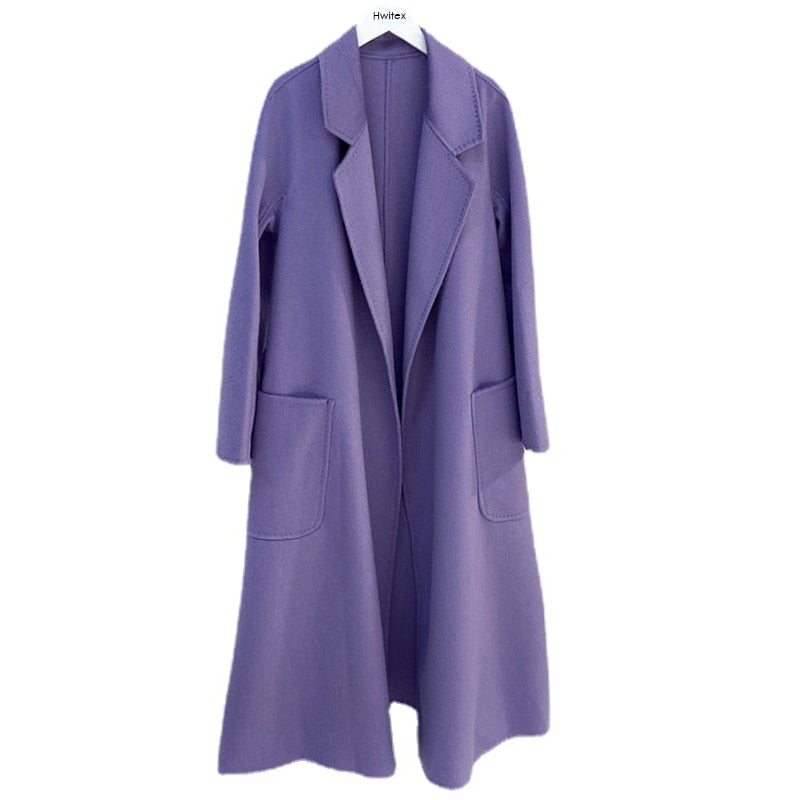 Hwitex Women Long coat Wool Fur Jackets LadiesTrench coats Wool blends Cashmere Woolen Jacket - KAISERINC