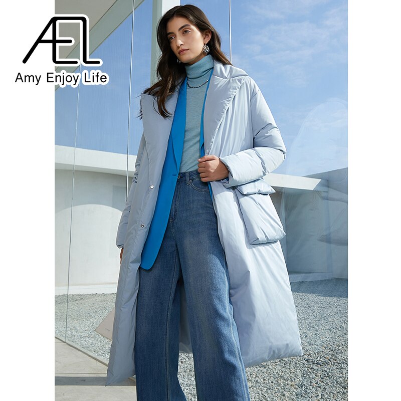 Autumn And Winter Solid Color Thickened Long Lapel Street Shot Down Jacket Women - KAISERINC