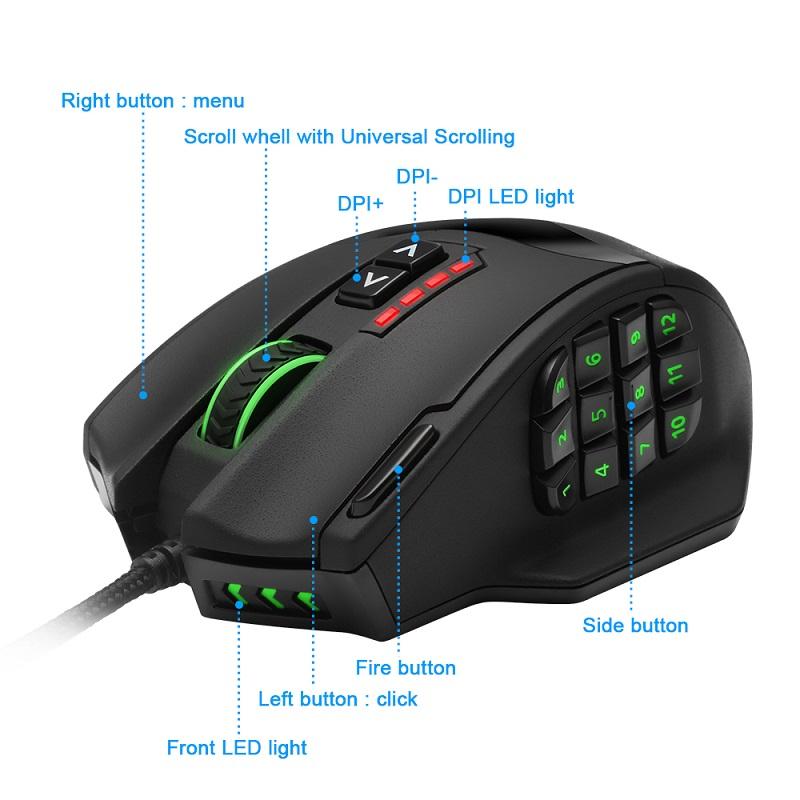 Rocketek USB Gaming Mouse 16400DPI 19 buttons ergonomic design for desktop computer accessories programmable  gamer lol PC - KAISERINC
