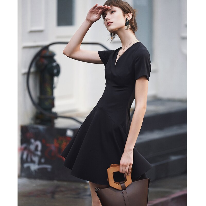Autumn Dress Women Fashion Sexy Black Flounce Dress Short Sleeve Elegant Celebrity Mini Party Dress - KAISERINC