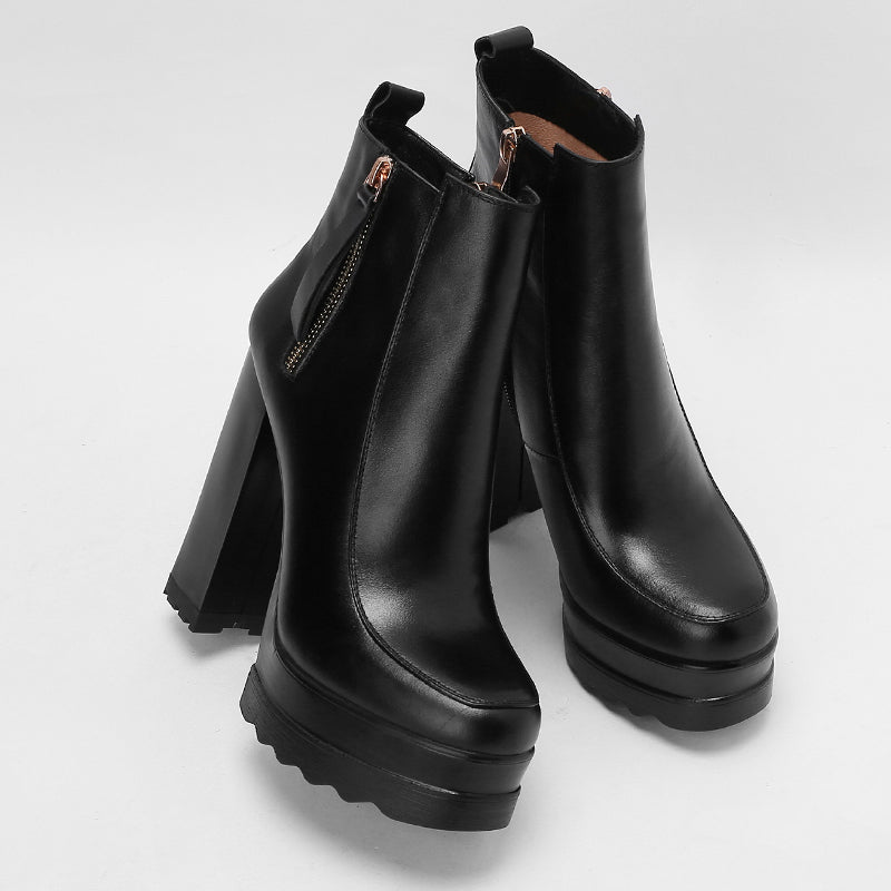 Autumn And Winter High Heels Thick Heel New Women's Boots Thick-Soled Waterproof Platform Short Boots Beige Bare Boots 13cm - KAISERINC