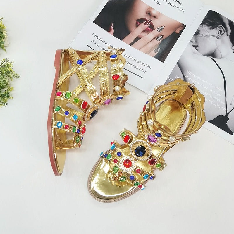 Handmade diamond inlaid metal Roman sandals - KAISERINC