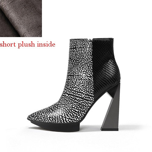 Women Boots Genuine Leather Pointed Toe 11cm High Heels Brand Designer Women Shoes - KAISERINC