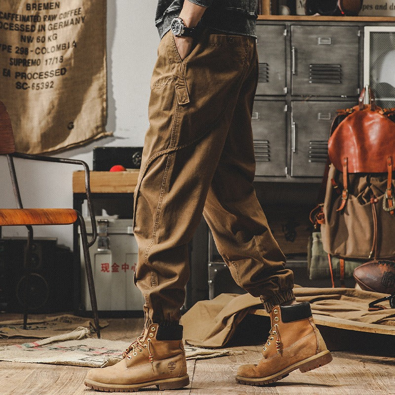 American Heavyweight Retro Work Pants Men's Autumn Loose Large Casual Pants Men's Spring and Autumn Wide Leg Strap Halen Pants - KAISERINC