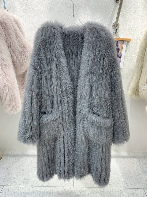 Fox Fur Knited Coat Women Winter High Quality Luxury Fur Jacket - KAISERINC