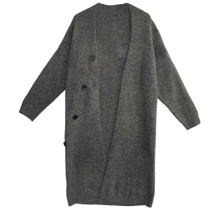 Solid Minimalist Sweaters For Women V Neck Long Sleeve Patchwork Button Casual Loose Knitting Sweater Female - KAISERINC