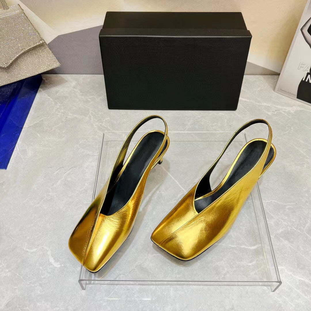 Women's Genuine Leather Square Toe Sandals Sexy Sandals Stiletto Fashion Wedding Party Fairy Shoes - KAISERINC