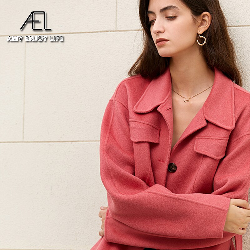 100% Wool Woolen Coat With Belt Spring Autumn Jacket For Women Solid With Scarf Warm Fashion Streetwear - KAISERINC