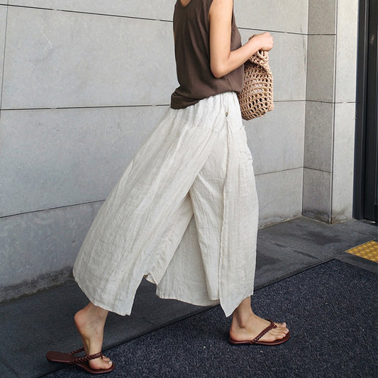Solid Casual Pants For Women High Waist Patchwork Pockets Minimalist Split Summer Pant Female Fashion Clothing - KAISERINC
